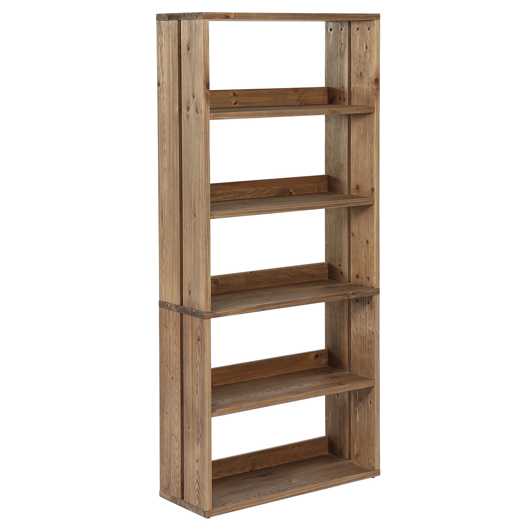 Libreria in Legno Massello a 5 Ripiani con Vani Aperti, 180 cm, Stile Country, per Soggiorno e Studio
