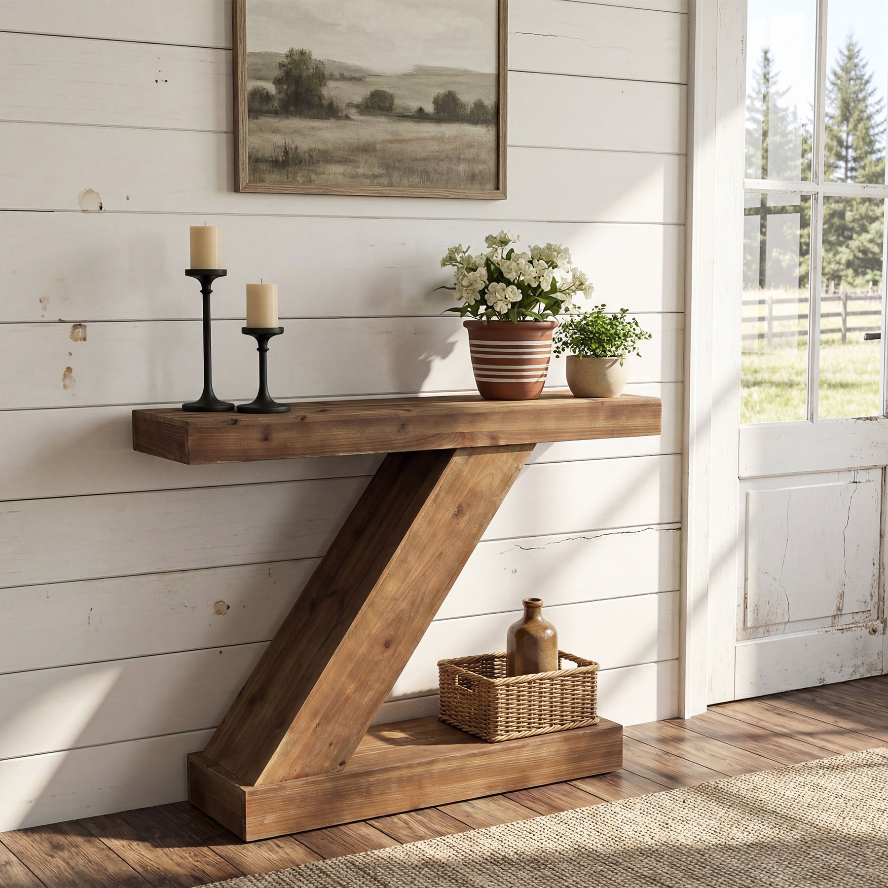 Tribesigns Tavolino consolle da 105 cm, tavolino stretto a forma di Z in legno massello