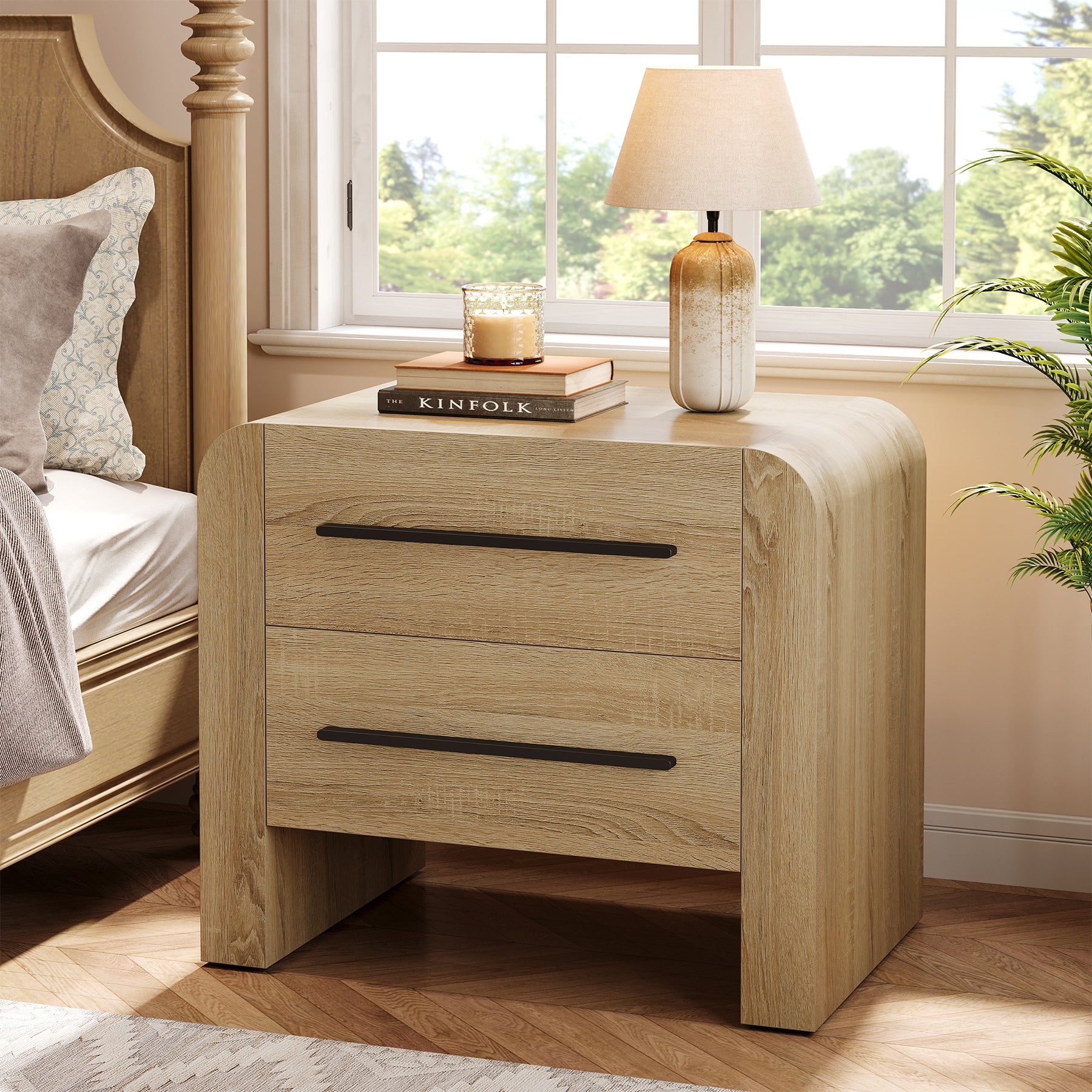 Comodino Moderno con 2 Cassetti e Vano Contenitore, H 70 cm, per Camera da Letto