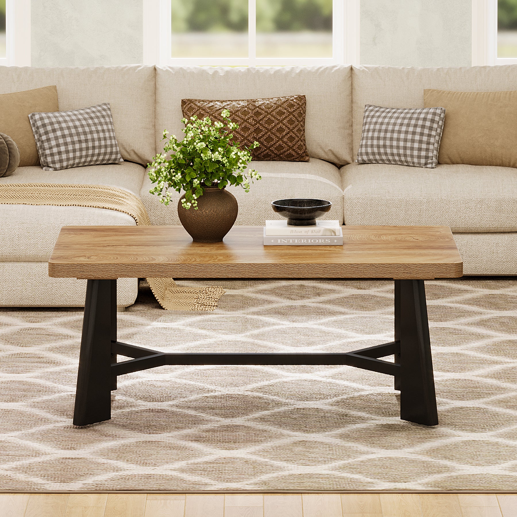 Tavolino da Salotto Rettangolare con Struttura in Metallo, 120 x 60 cm, per Soggiorno