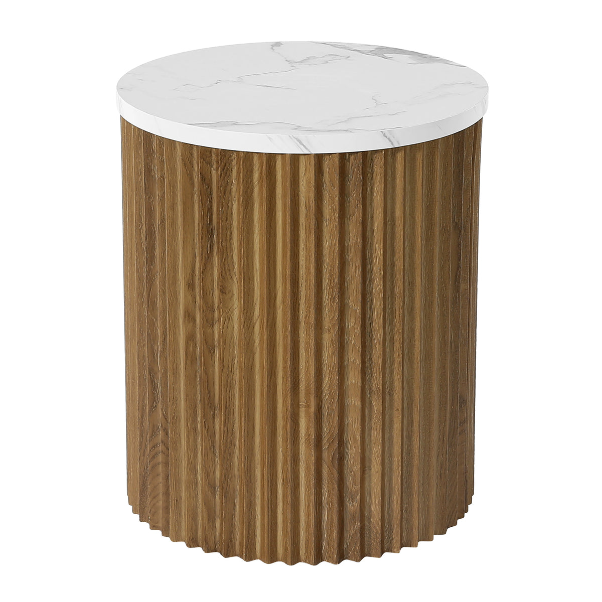 Tavolino Laterale Rotondo con Piano in Marmo e Base Scanalata, Ø 45 cm, per Soggiorno