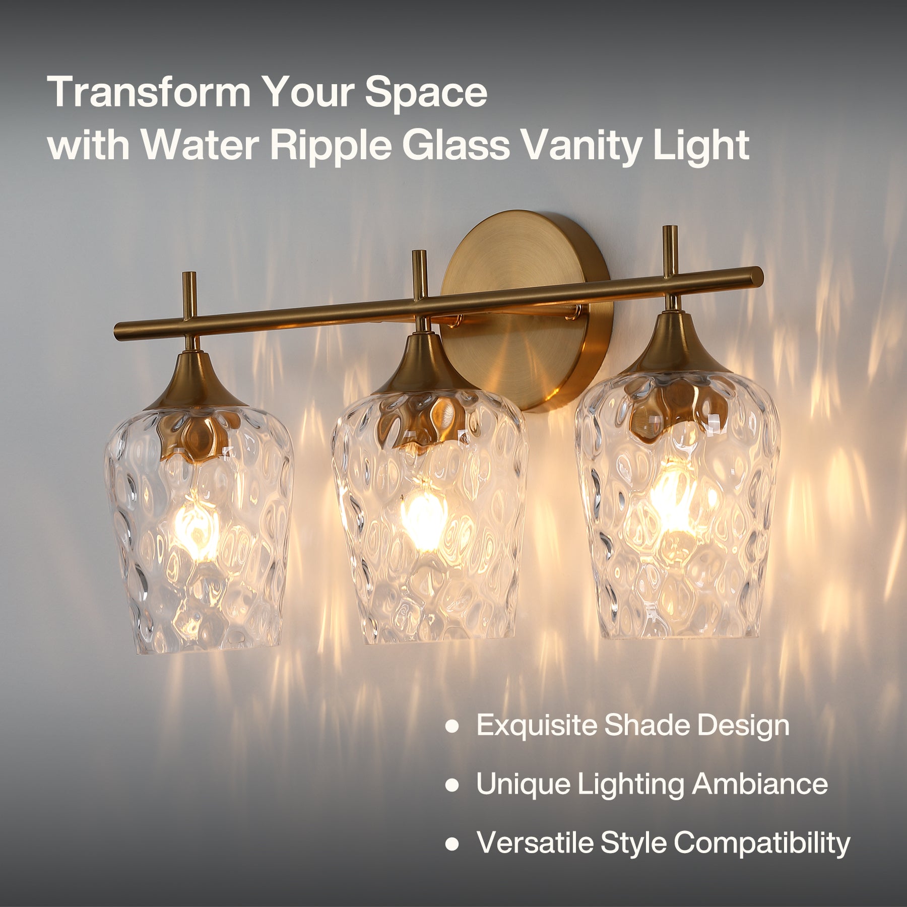 Tribesigns Applique da bagno a 3 luci, lampada da parete moderna con paralumi in vetro ondulato, attacco E27, luci per specchio da bagno, lampadine non incluse