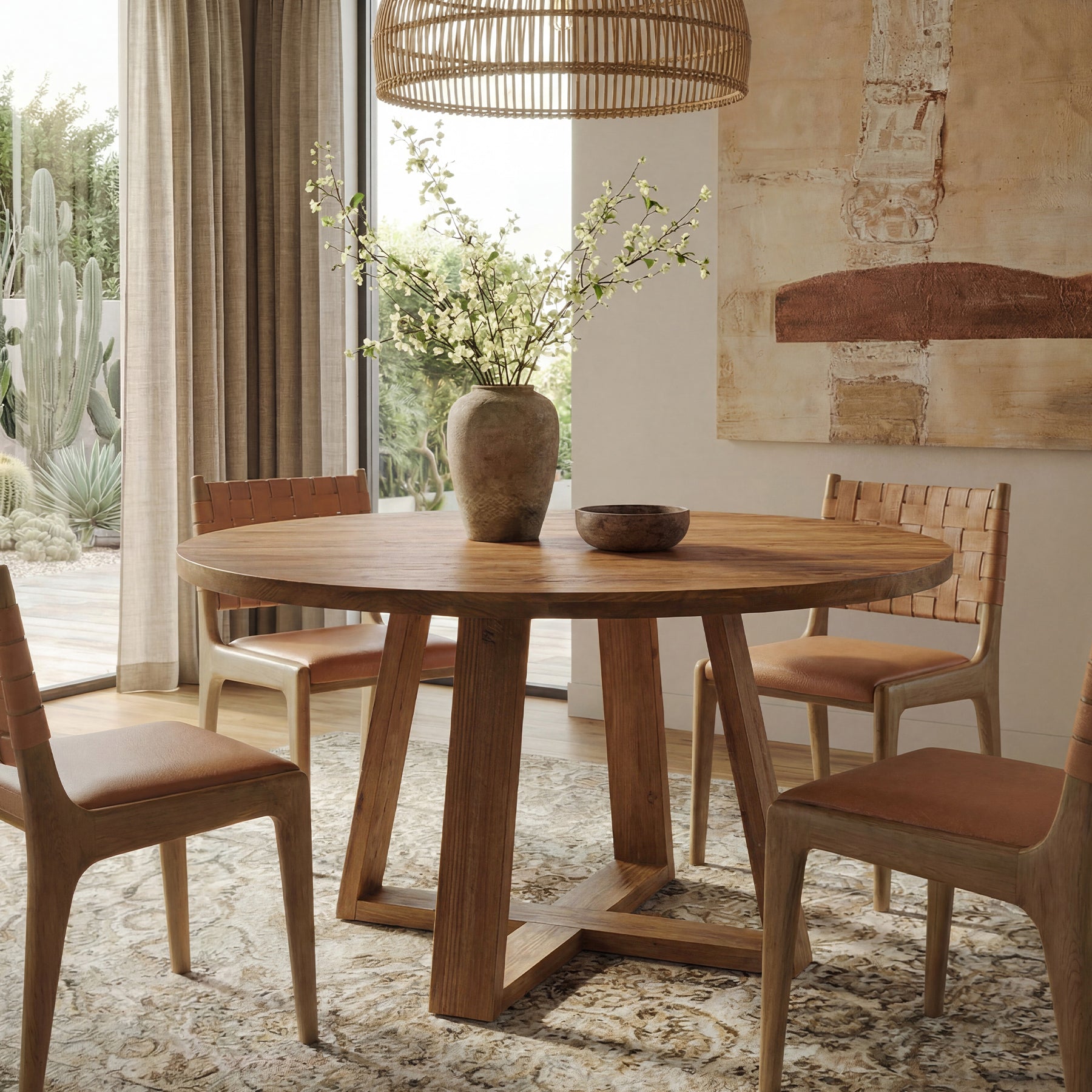 Tribesigns Tavolo da pranzo rotondo da 120 cm, tavolo da cucina in legno massello per 4 persone