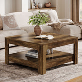 Tavolino da Salotto Country Quadrato con Ripiano, 100 x 100 cm, per Soggiorno 3