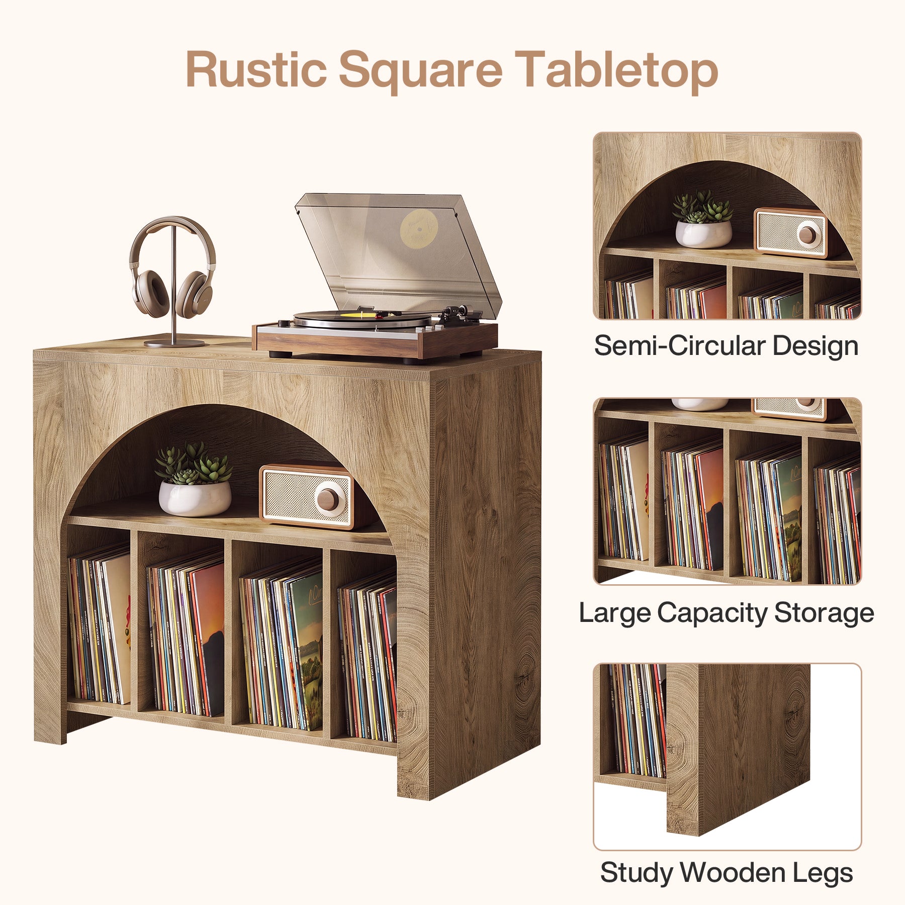 Tribesigns Supporto per giradischi, mobiletto porta dischi in vinile con ripiano integrato