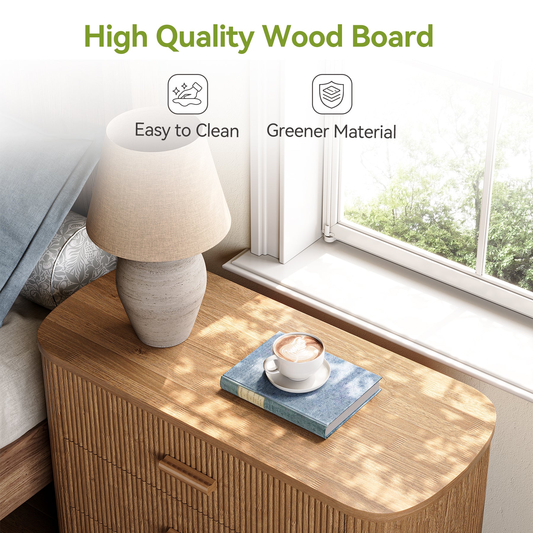 Tribesigns Comodino largo 80 cm, moderno e di grandi dimensioni con 3 cassetti per la camera da letto