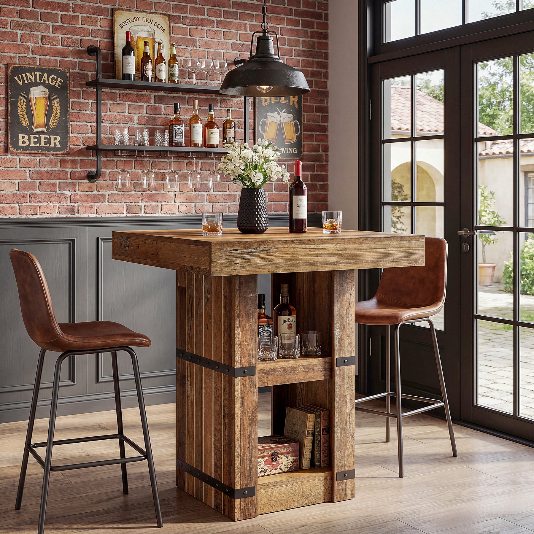 Tavolo da Bar Alto Industriale a 80 x 80 cm con Vano Contenitore, H 95 cm, per Cucina