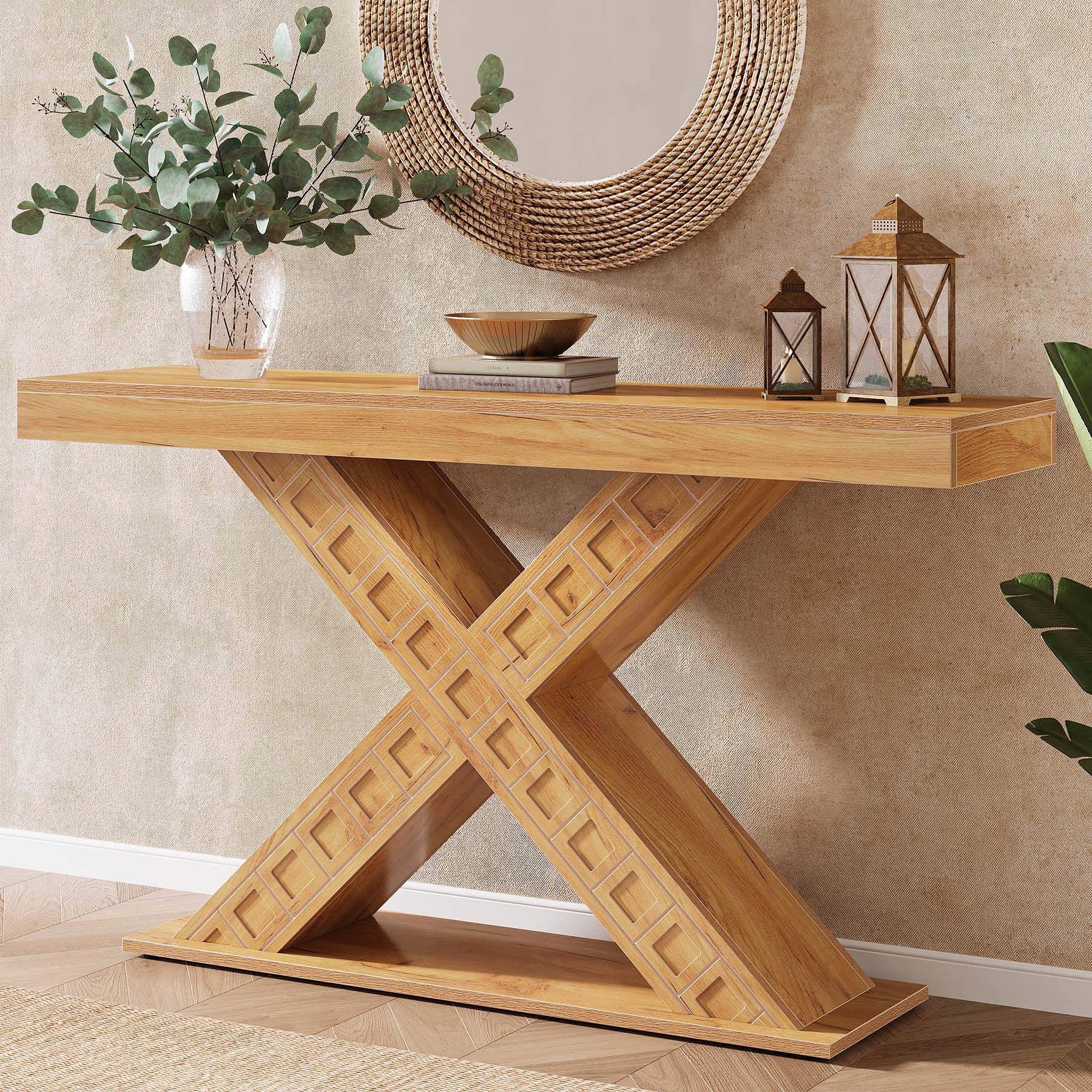 Tribesigns Tavolo consolle da 140 cm, tavolo da ingresso stretto in stile fattoria con base a X