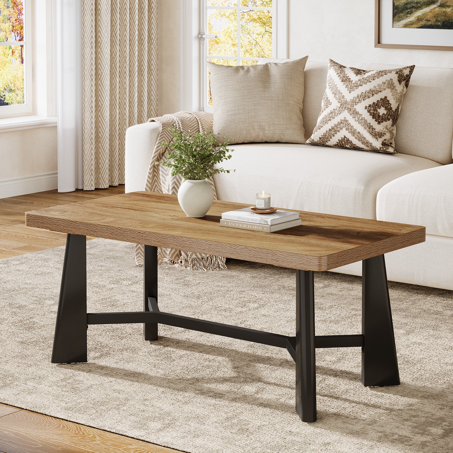 Tavolino da Salotto Rettangolare con Struttura in Metallo, 120 x 60 cm, per Soggiorno