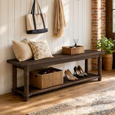 Panca Country in Legno Massello a 2 Ripiani Portascarpe, 140 cm, per Ingresso 3