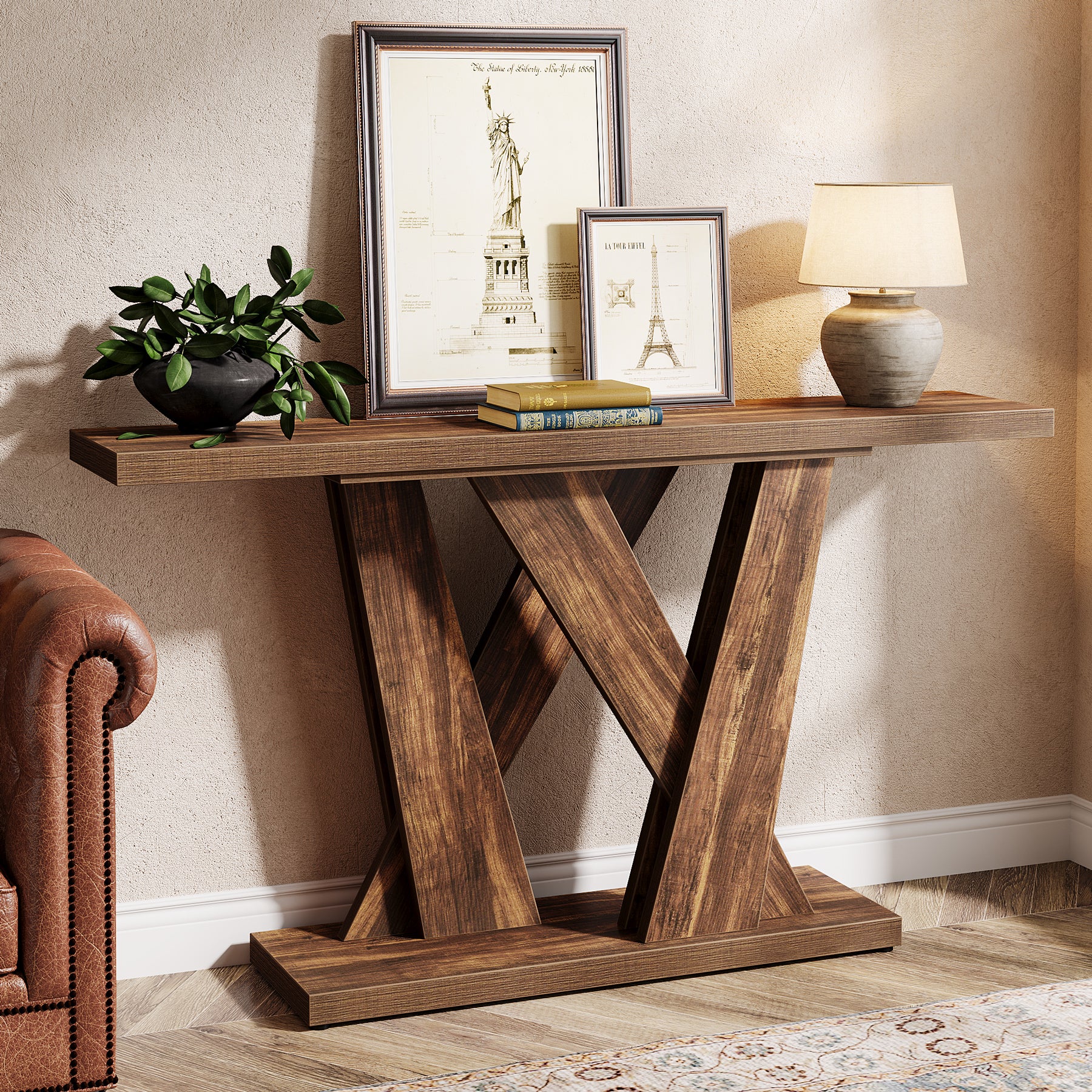 Tribesigns Tavolo consolle da 140 cm, moderno tavolino d'ingresso con base geometrica