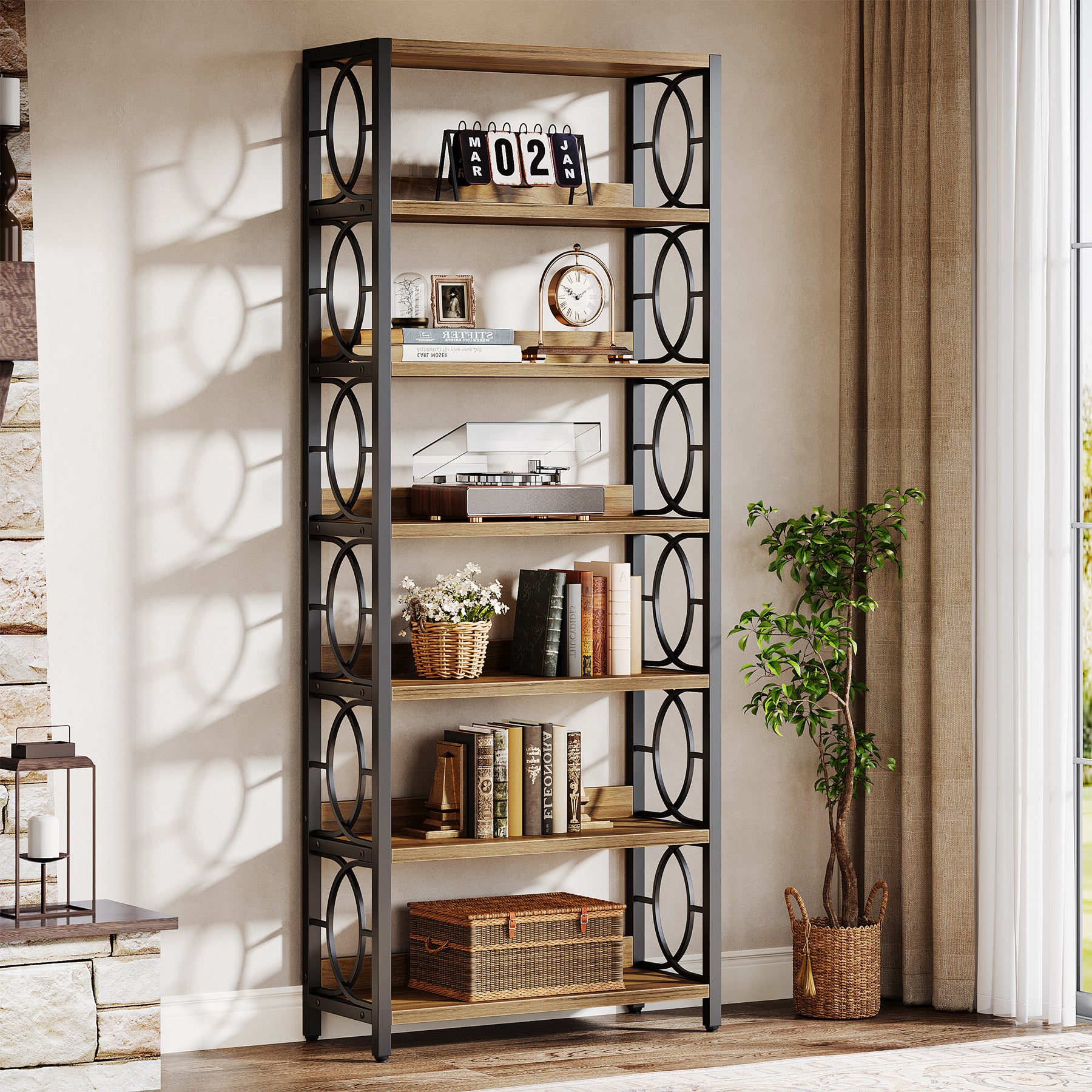Tribesigns 180 cm Libreria, Espositore con ripiano portaoggetti a 6 ripiani