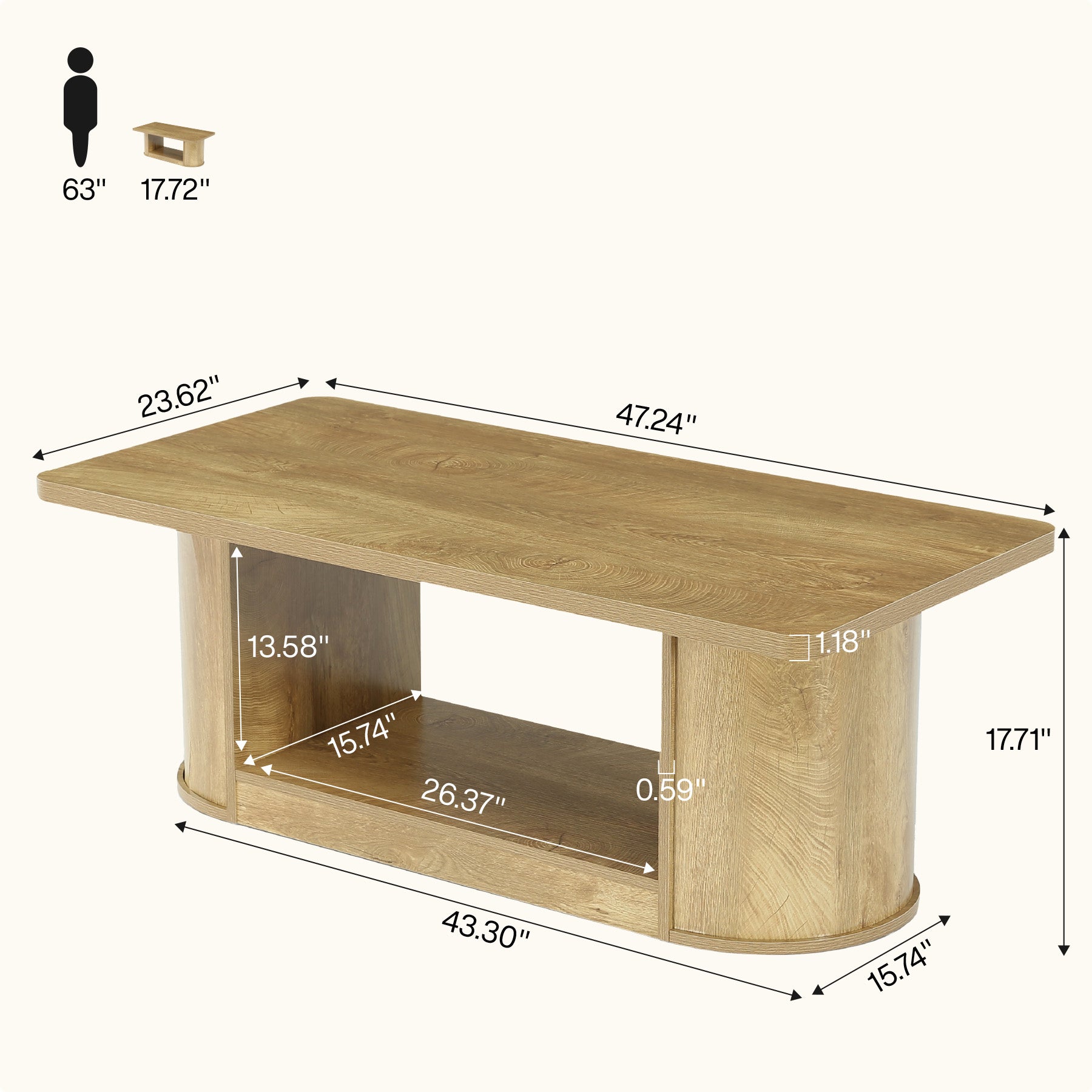 Tribesigns Tavolino da Caffè da 120 cm, Tavolo Rettangolare a 2 Ripiani con Contenitore