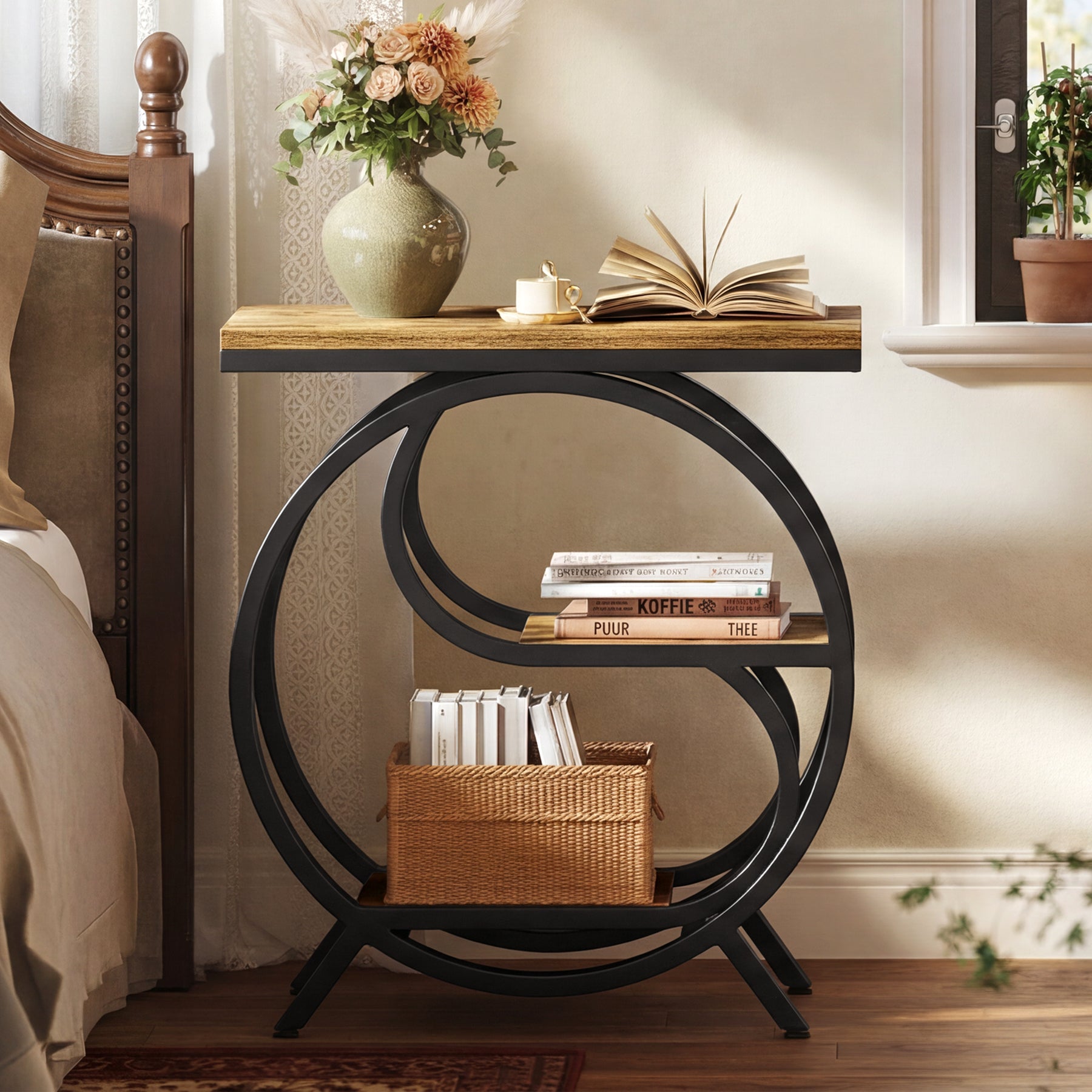 Tribesigns Tavolino laterale industriale da 60 cm, tavolino rettangolare a 3 ripiani dal design unico
