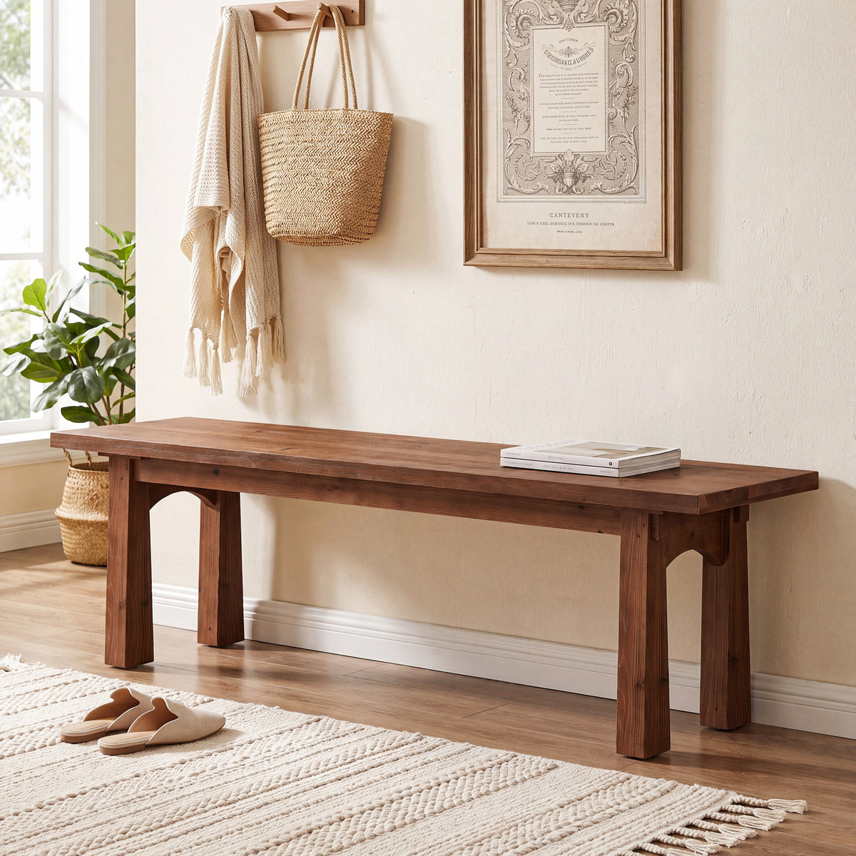 Panca Rustica Country in Legno Massello, 140 cm, per Ingresso
