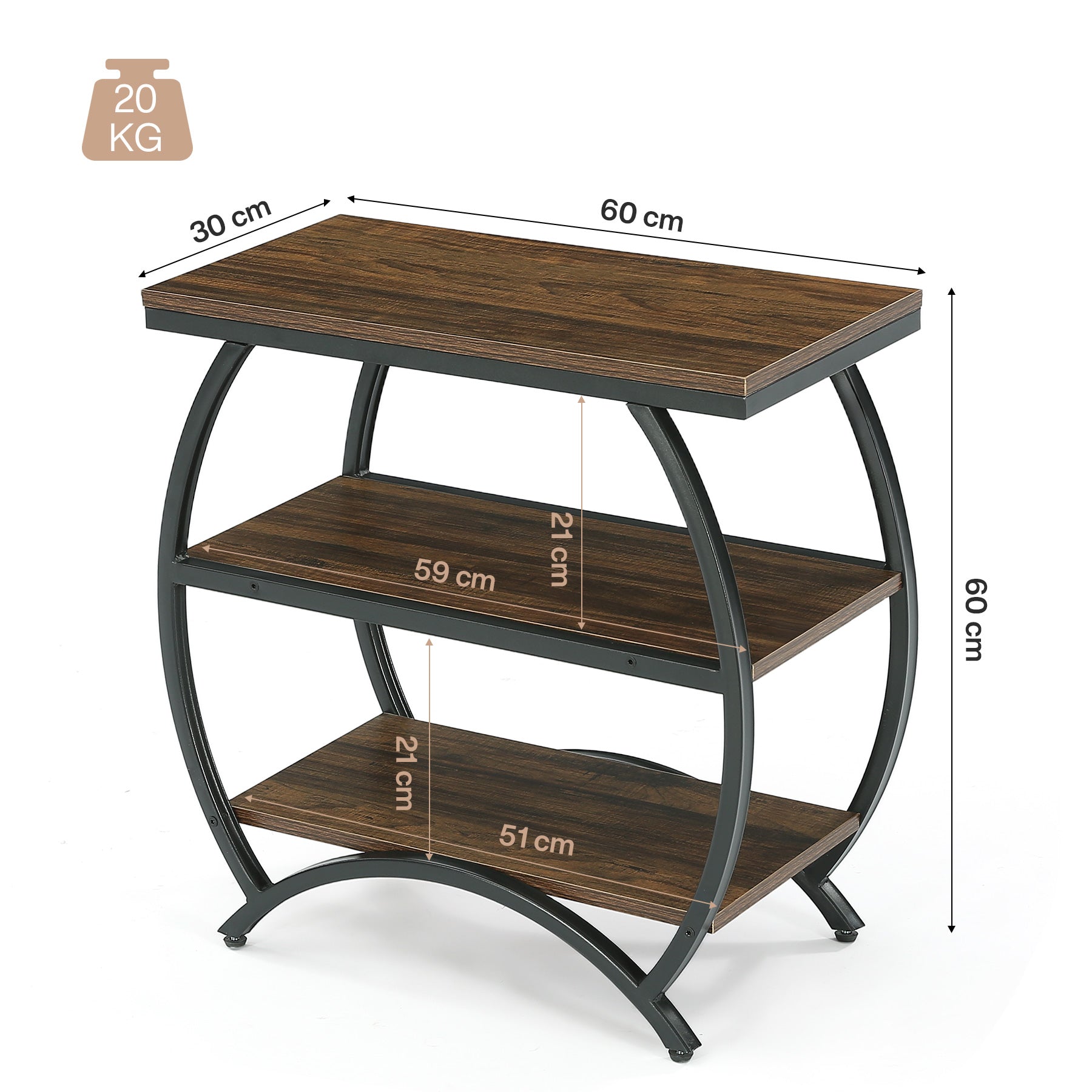 Tribesigns Tavolino sottile da 60 cm, comodino a 3 livelli con ripiano