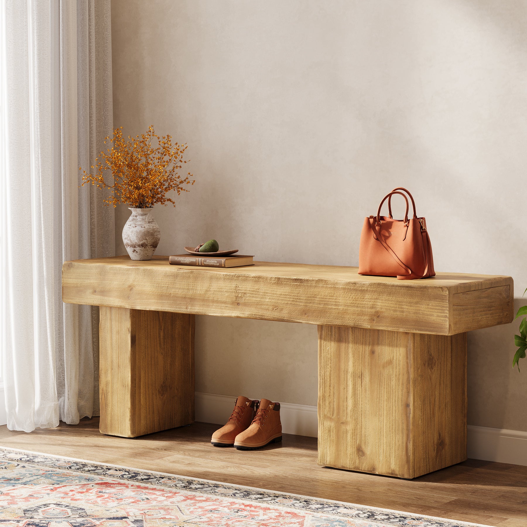 Tribesigns Panca in legno massello, 120 cm, robusta e spessa, ideale per l'ingresso