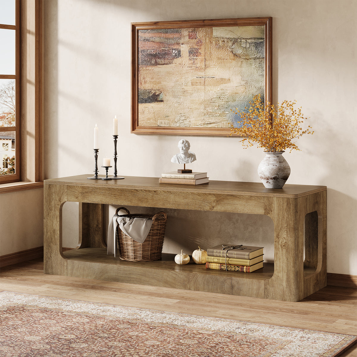 Consolle Country a 2 Ripiani con Design Circolare, 160 cm, per Ingresso