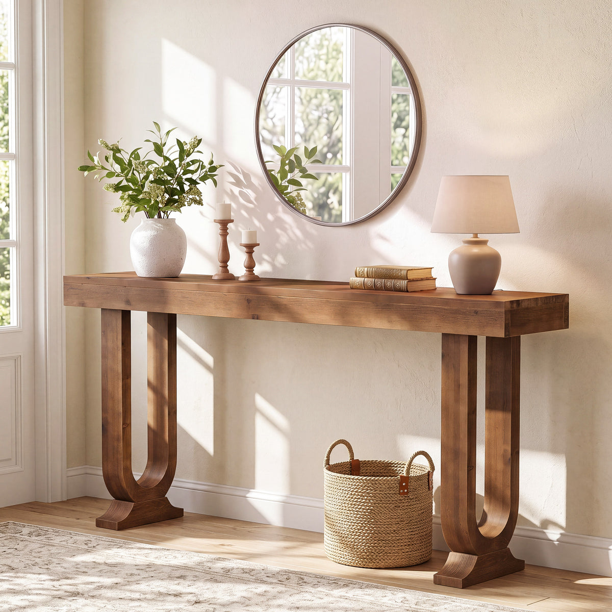 Consolle Country in Legno Massello con Gambe dal Design Particolare, 160 cm, per Ingresso