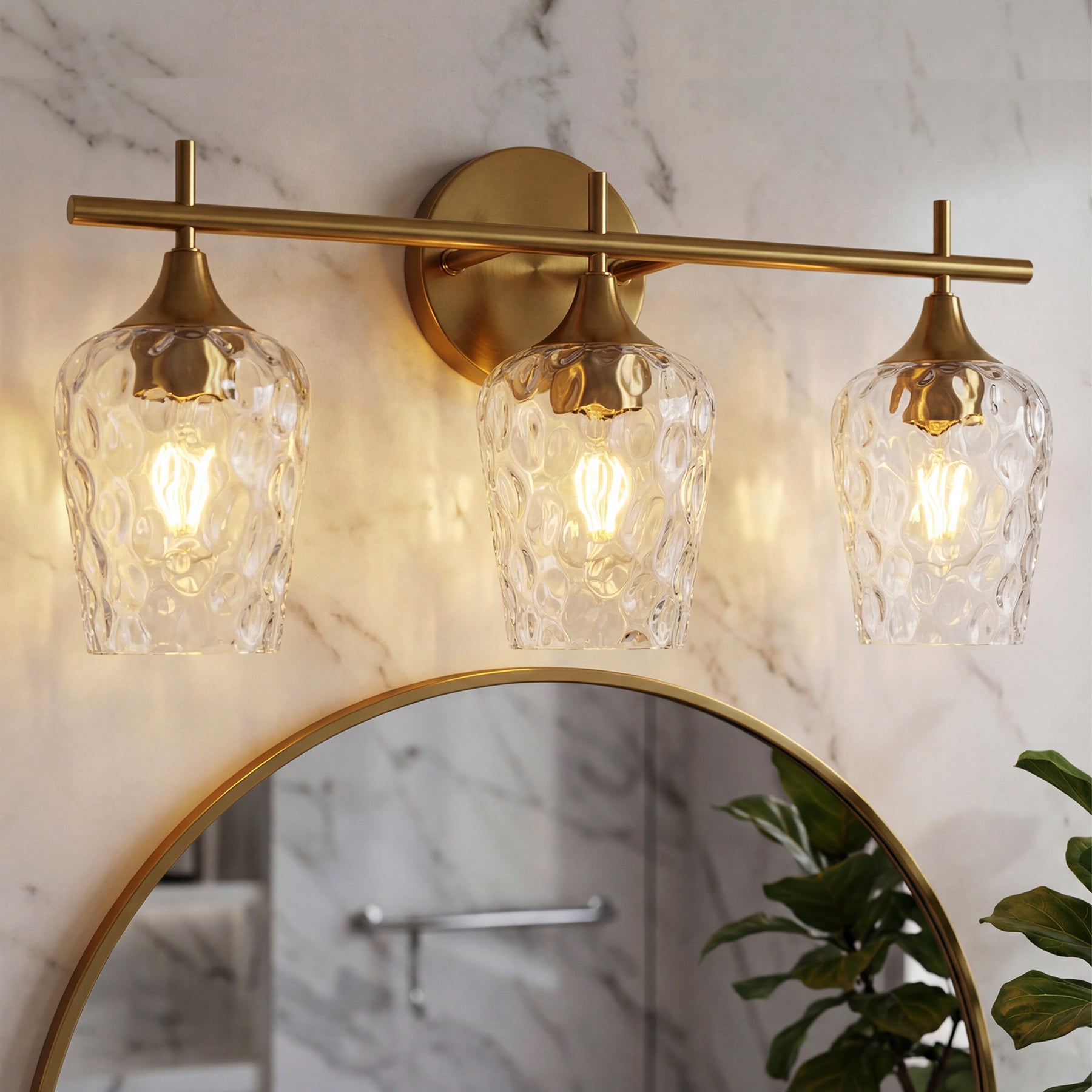Tribesigns Applique da bagno a 3 luci, lampada da parete moderna con paralumi in vetro ondulato, attacco E27, luci per specchio da bagno, lampadine non incluse