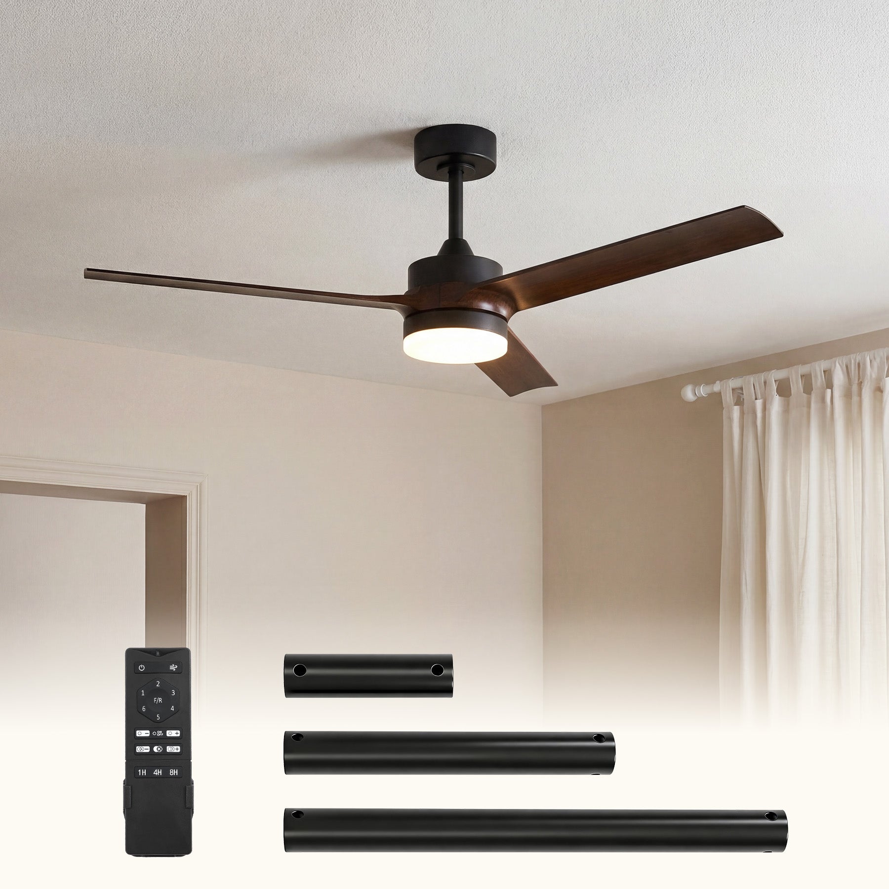 Tribesigns Ventilatore da soffitto da 130 cm con luce, illuminazione LED dimmerabile e ventola reversibile con motore DC silenzioso, telecomando, ventilatore da soffitto intelligente a 3 pale per soggiorno