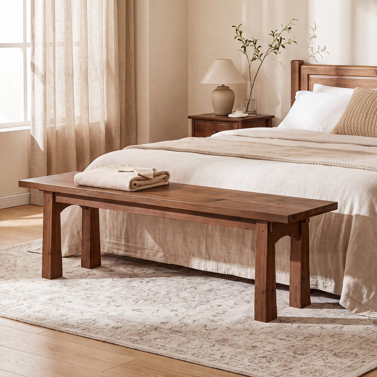 Panca Rustica Country in Legno Massello, 140 cm, per Ingresso