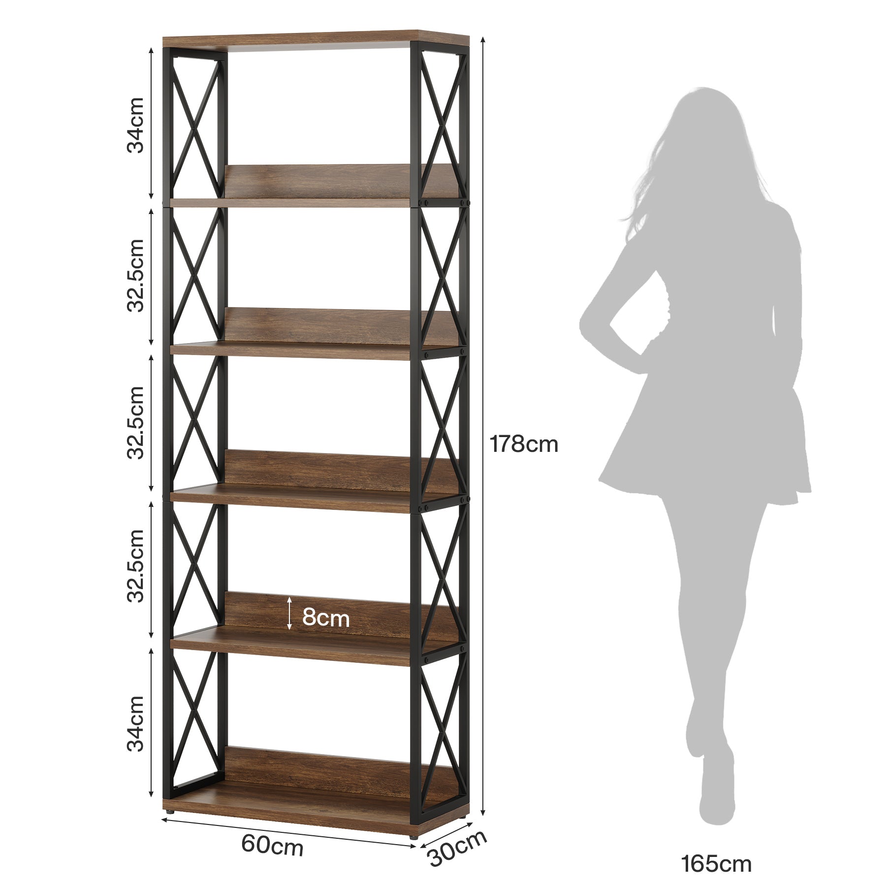 Tribesigns 178 cm Libreria, 6 piani scaffali con ripiani aperti