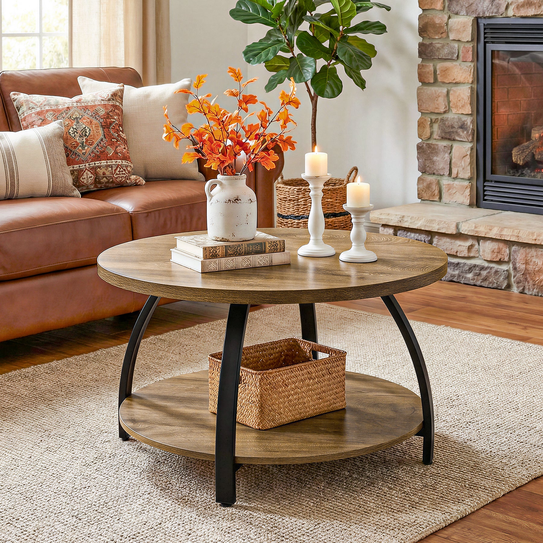 Tribesigns Tavolino rotondo da 80 cm, tavolino centrale con 2 ripiani portaoggetti