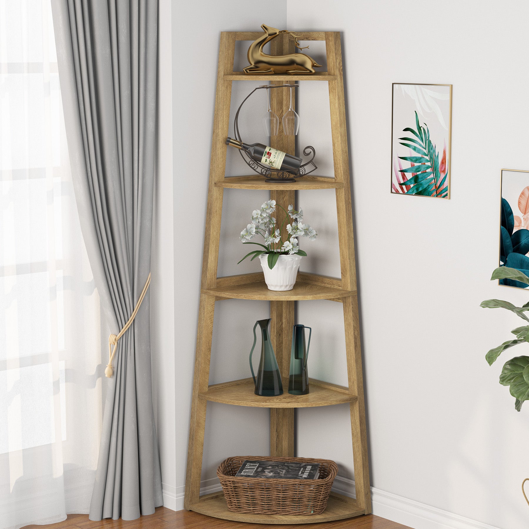 Tribesigns Scaffale angolare alto (178 cm) con 5 ripiani, mobile contenitore salvaspazio per soggiorno