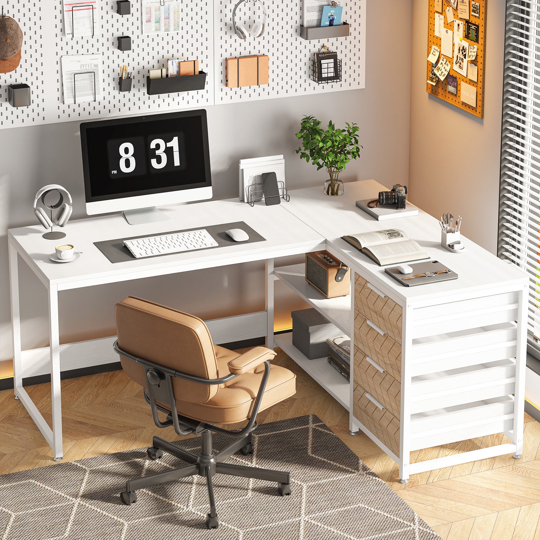 Tribesigns Scrivania per Computer a forma di L, ad AngoloTavolo da scrivania con 4 cassetti per ufficio