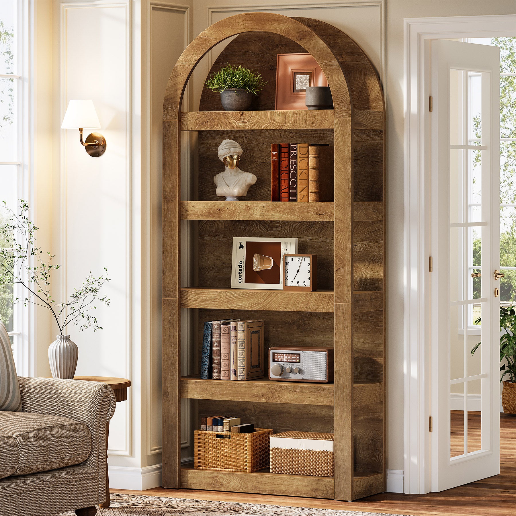 Tribesigns Libreria da 180 cm, scaffali sottili a cupola a 5 livelli per soggiorno