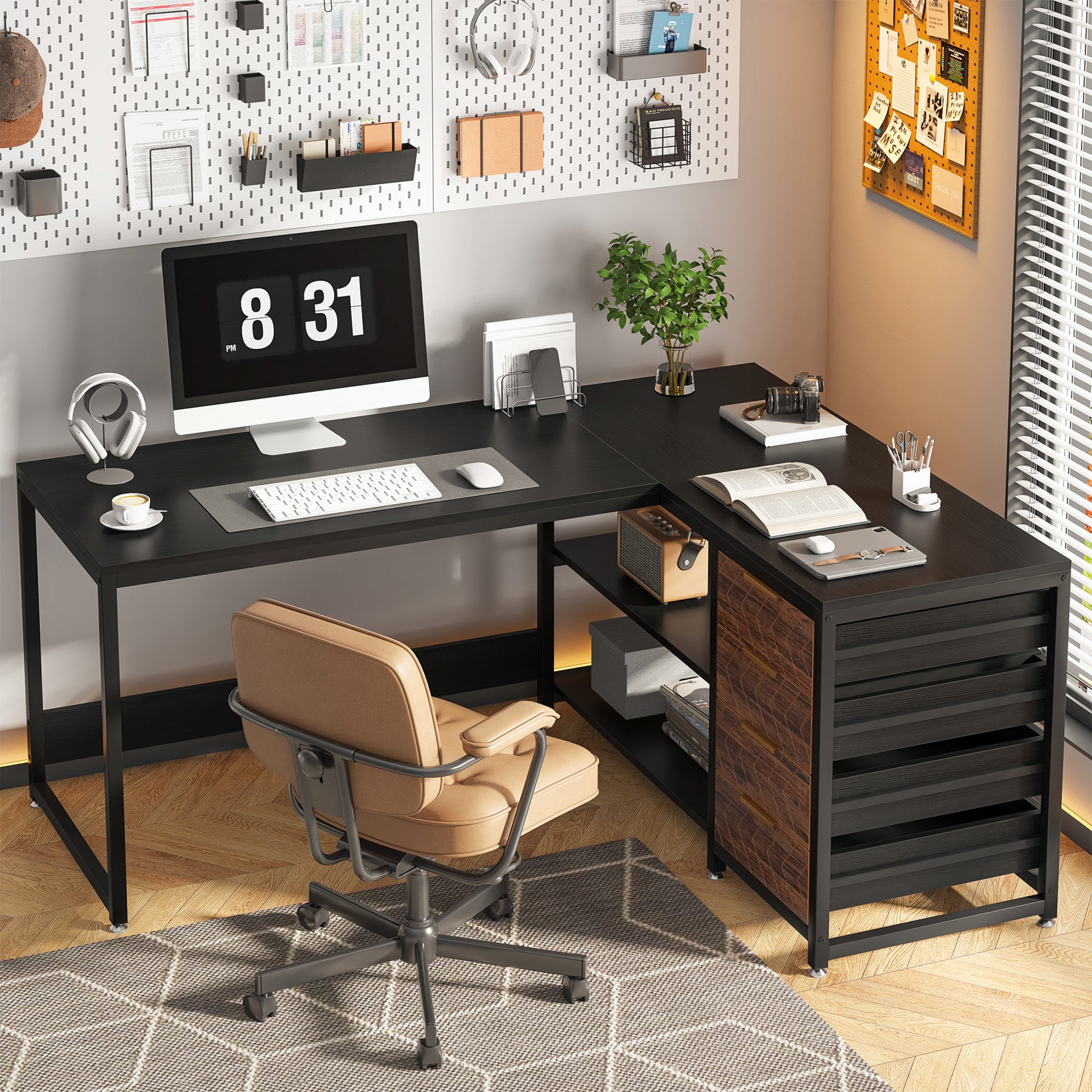 Tribesigns Scrivania per Computer a forma di L, ad AngoloTavolo da scrivania con 4 cassetti per ufficio