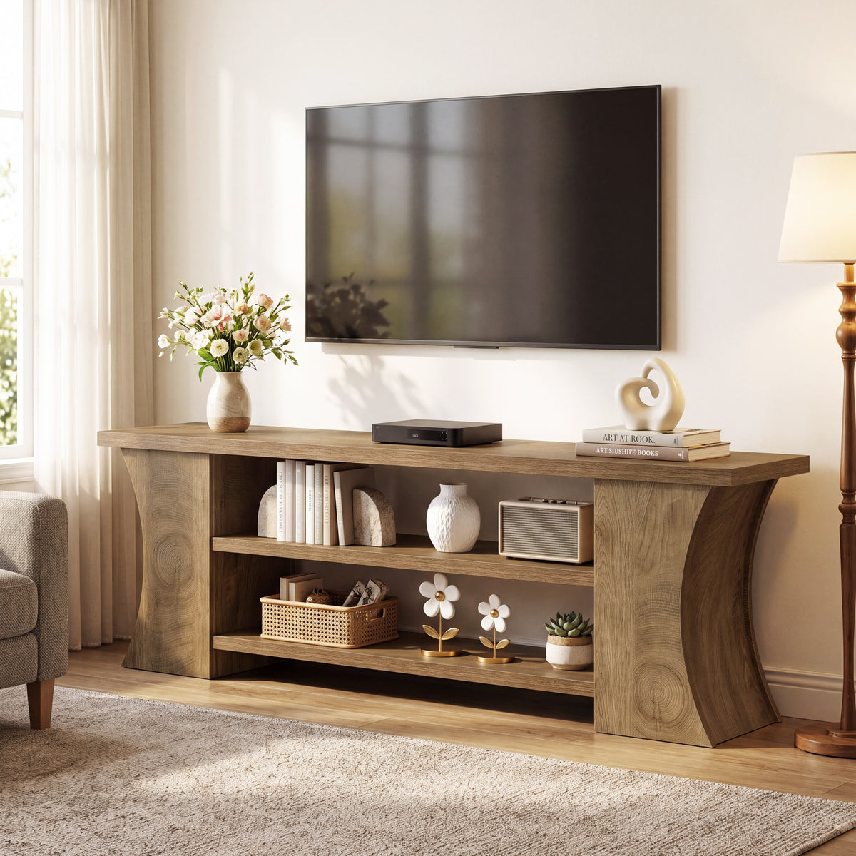 Mobile TV a 3 Ripiani con Gambe Curve, 160 cm, per TV fino a 75"