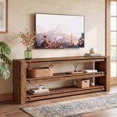 Mobile TV Rustico in Legno Massello a 3 Ripiani Aperti, 160 cm, per TV fino a 75" 3