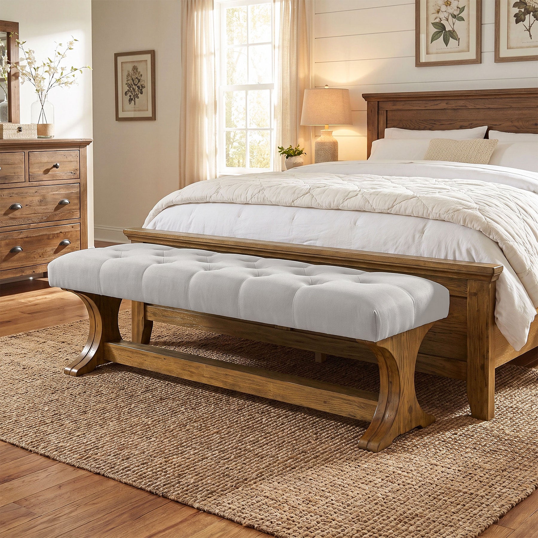 Tribesigns Panca imbottita, 140 cm, in legno massello, stile country, ideale per un ingresso