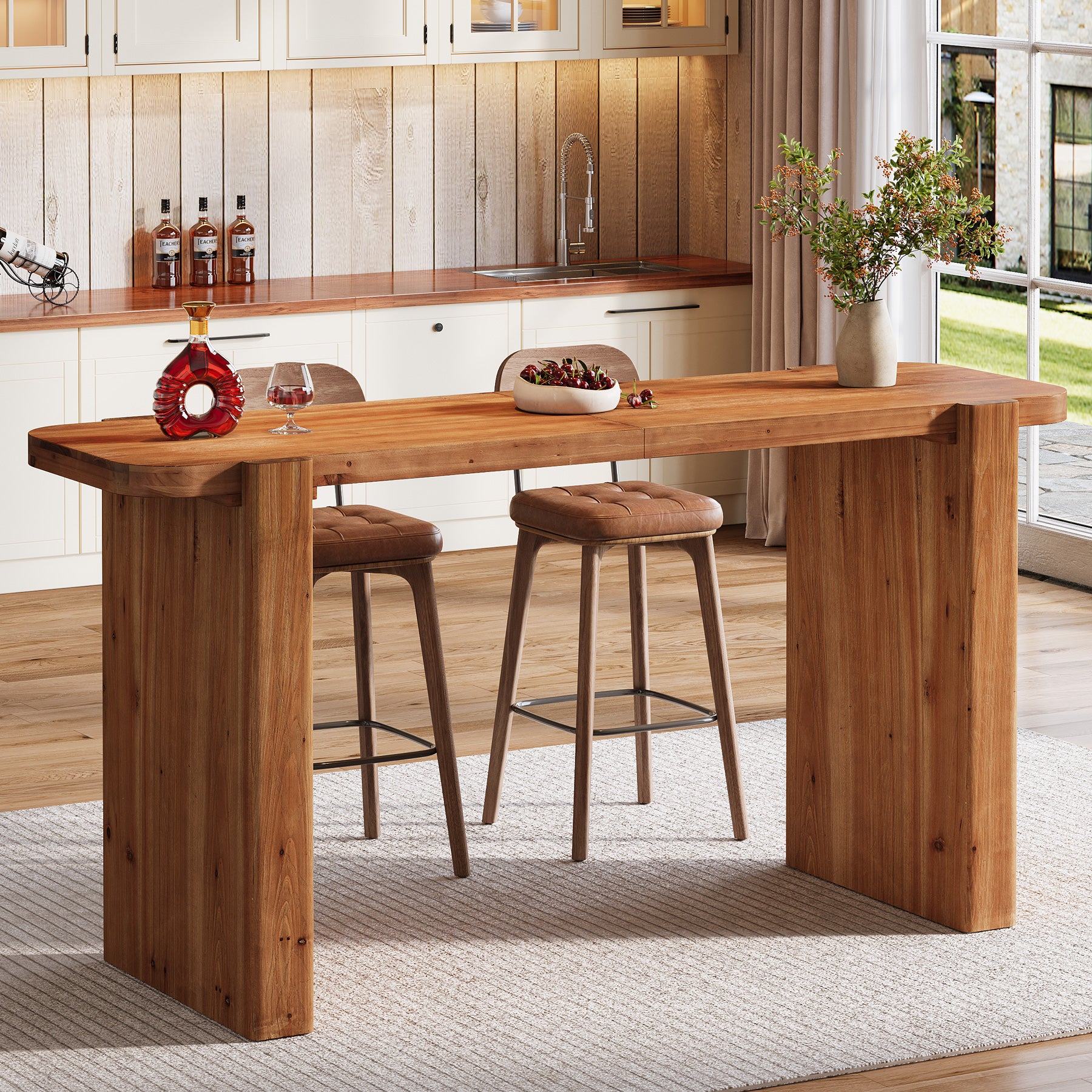 Tavolo da Bar Alto Industriale in Legno Massello, 160 cm, per 4-6 Persone