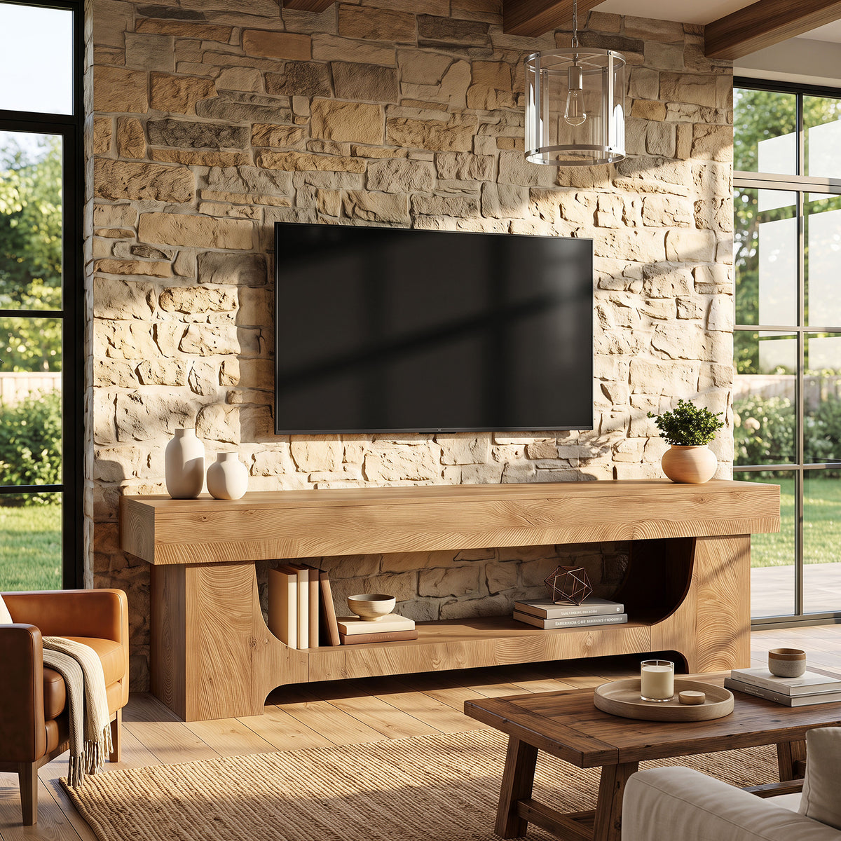Tribesigns Mobile TV Basso Rustico in Legno con Ripiano Aperto, 160 cm, per TV fino a 75"