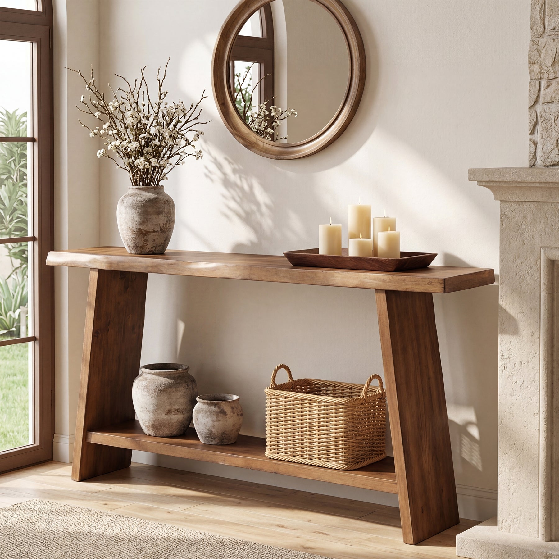 Tribesigns Consolle in legno massello da 160 cm con ripiano, tavolo stretto in stile rustico per ingresso e corridoio