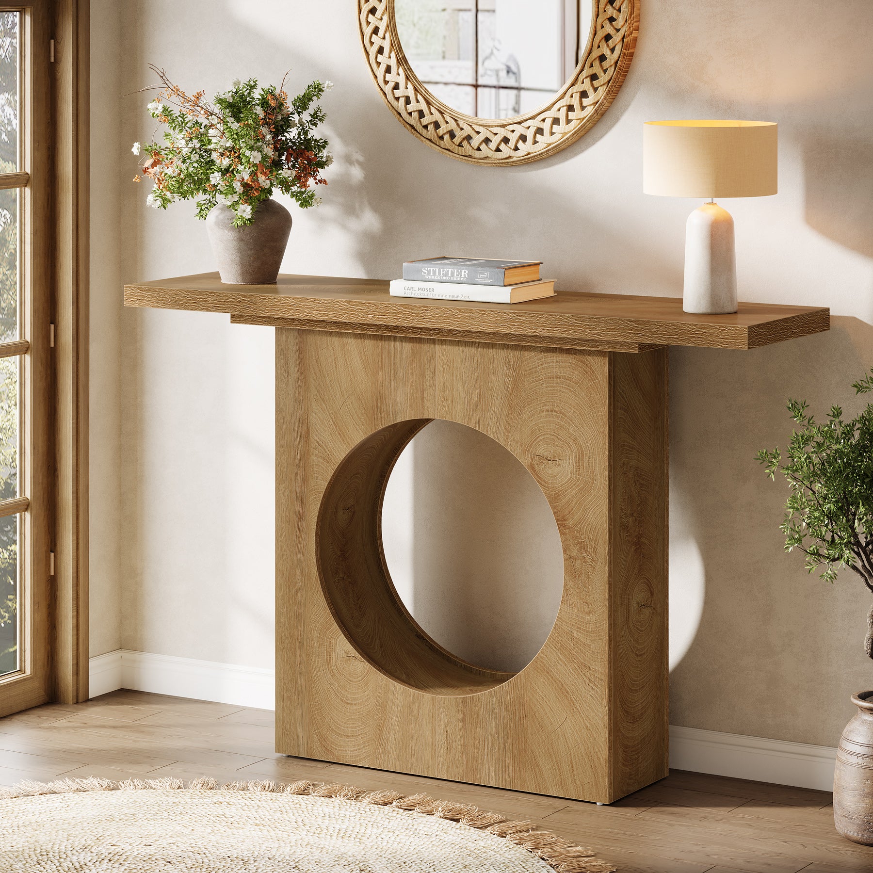 Tribesigns Tavolo consolle, Tavolo da ingresso da 105 cm con design a foro rotondo