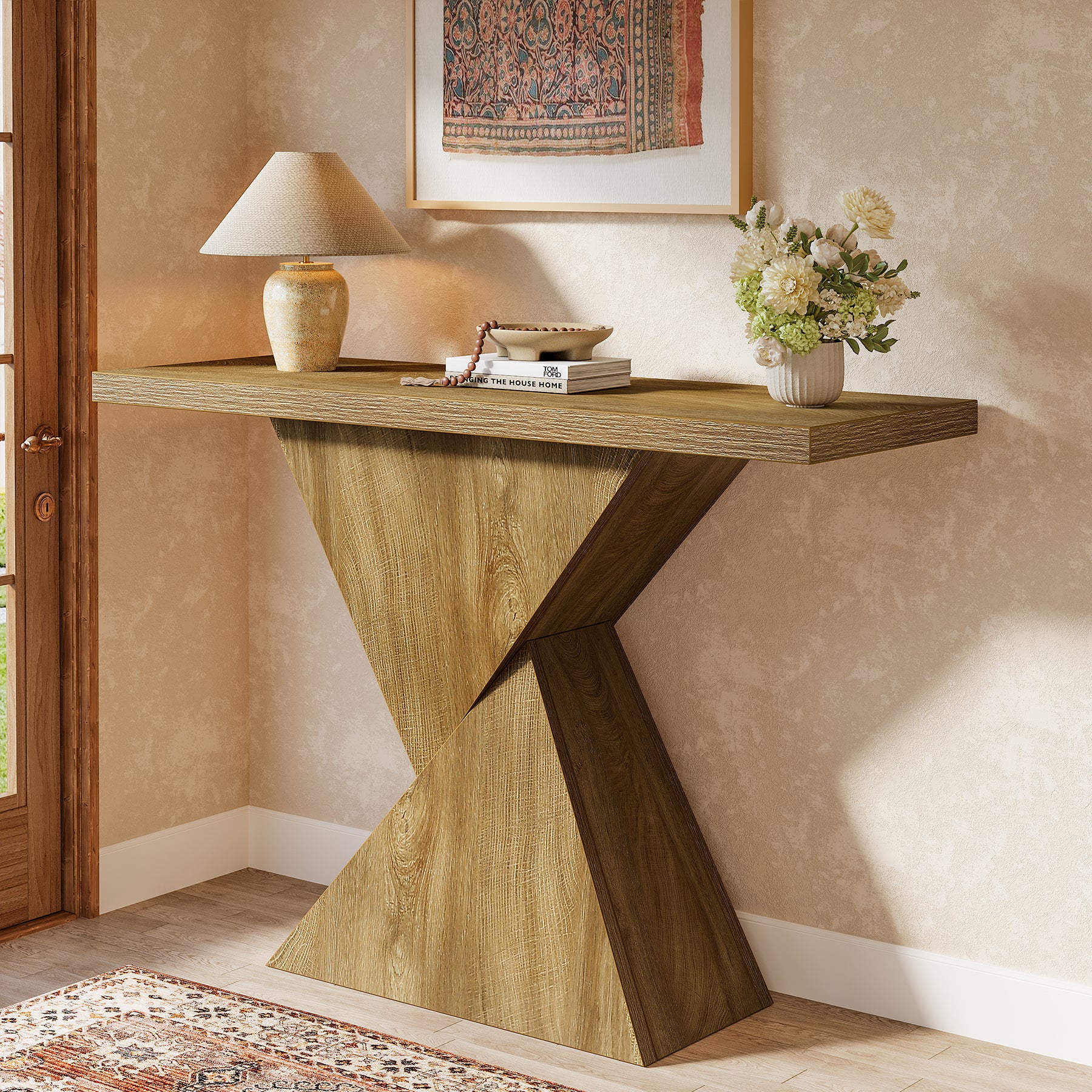 Tribesigns Tavolo consolle da 105 cm, tavolino da divano con base geometrica per ingresso
