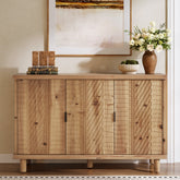 Tribesigns Credenza in legno massello con vano contenitore, Mobile in stile rustico con 3 ante e 2 ripiani regolabili 3