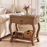 Tavolino Laterale Alto Rustico in Legno Massello con Cassetto, 60 cm, per Soggiorno 3