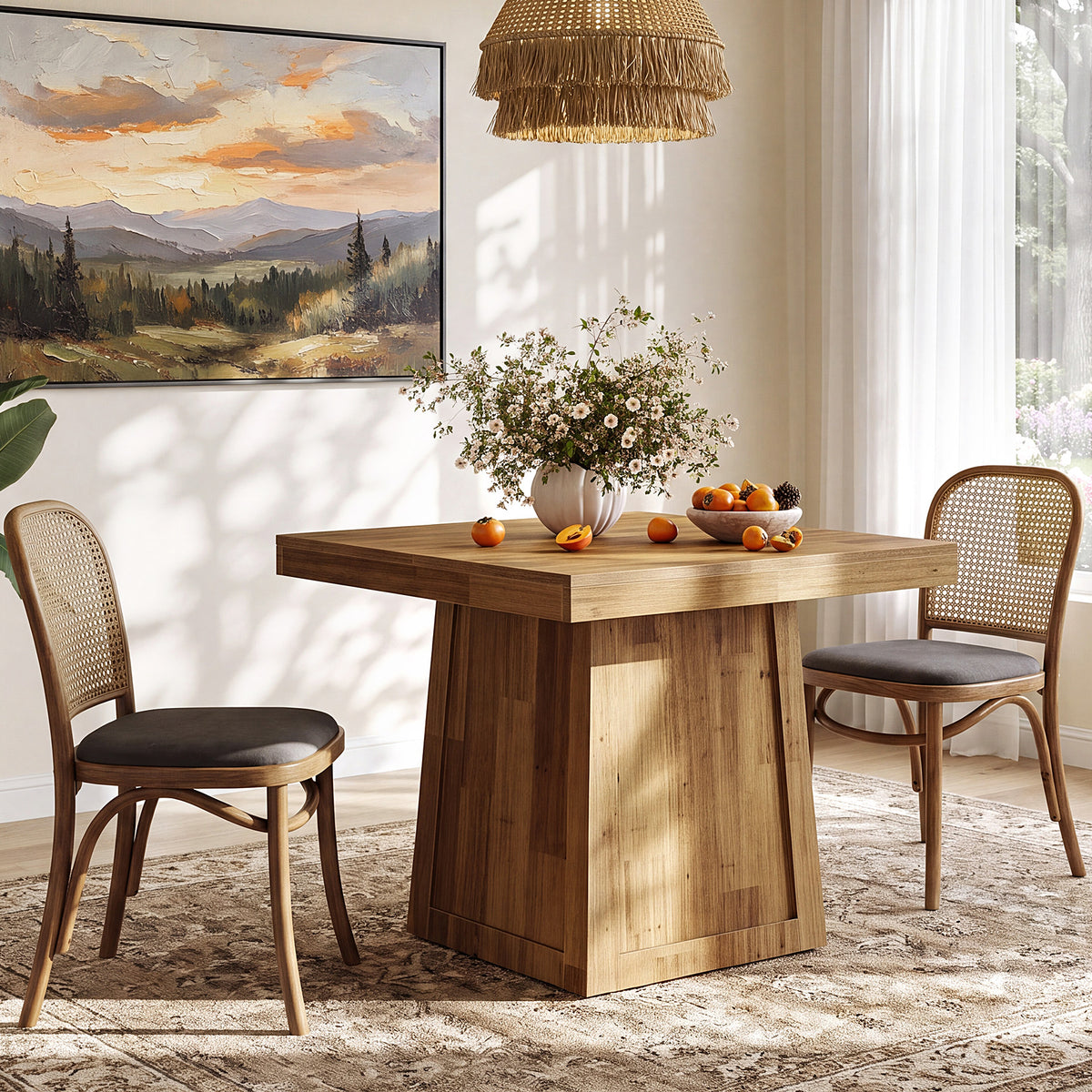 Tavolo da Pranzo Quadrato in Noce con Base Trapezoidale, 80 x 80 cm, per 2-4 Persone