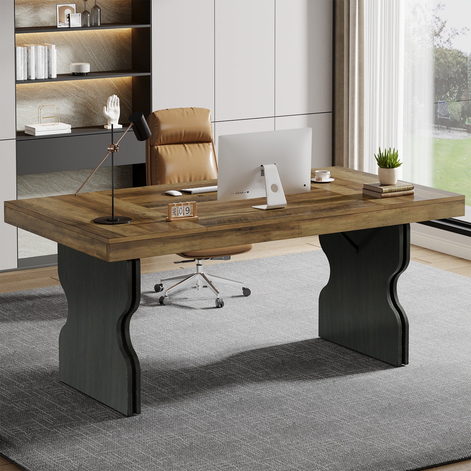 Tribesigns Scrivania Executive da 160 cm, tavolo da ufficio con gambe a clessidra