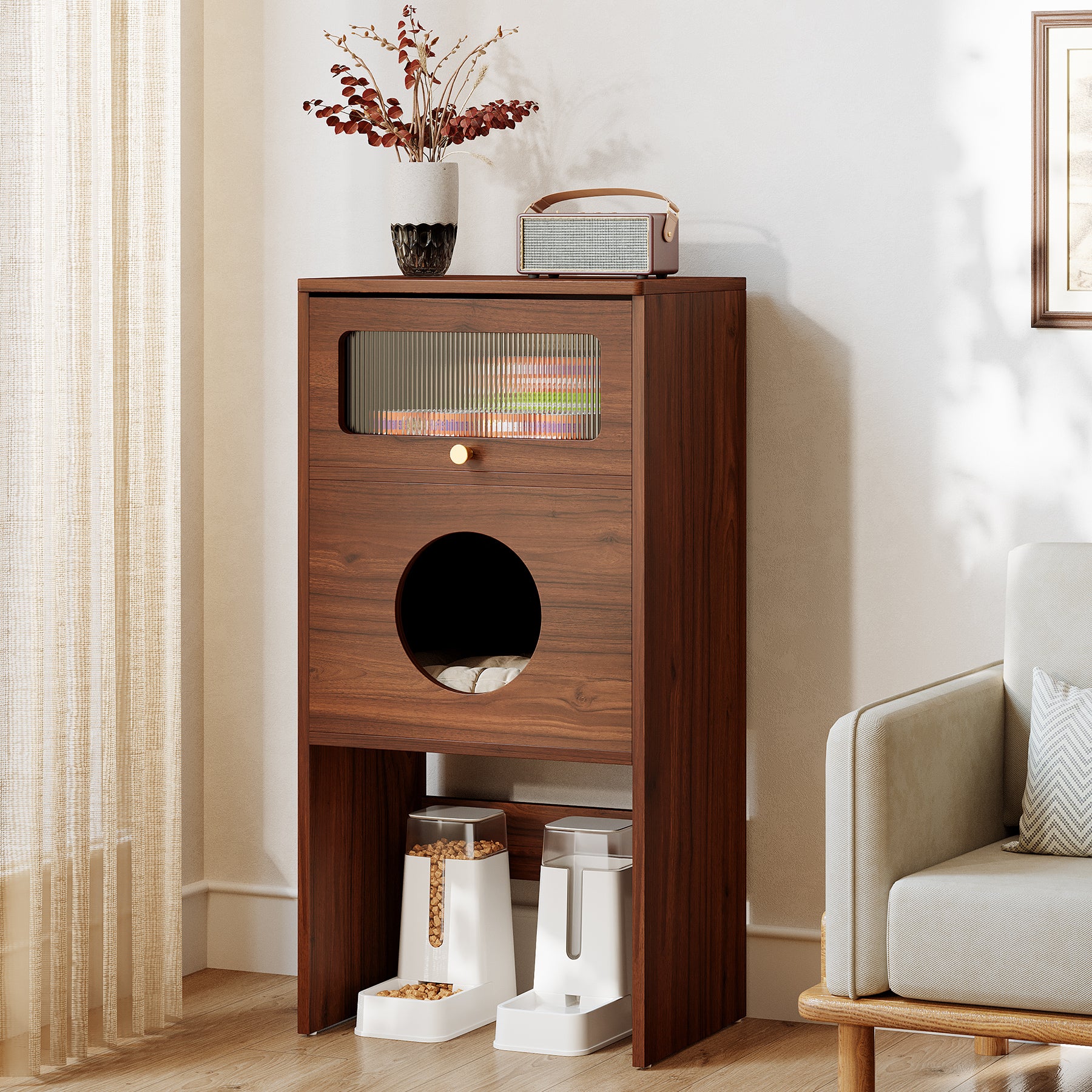 Tribesigns Tavolino laterale moderno, mobile contenitore 2 in 1 con lettiera per gatti nascosta