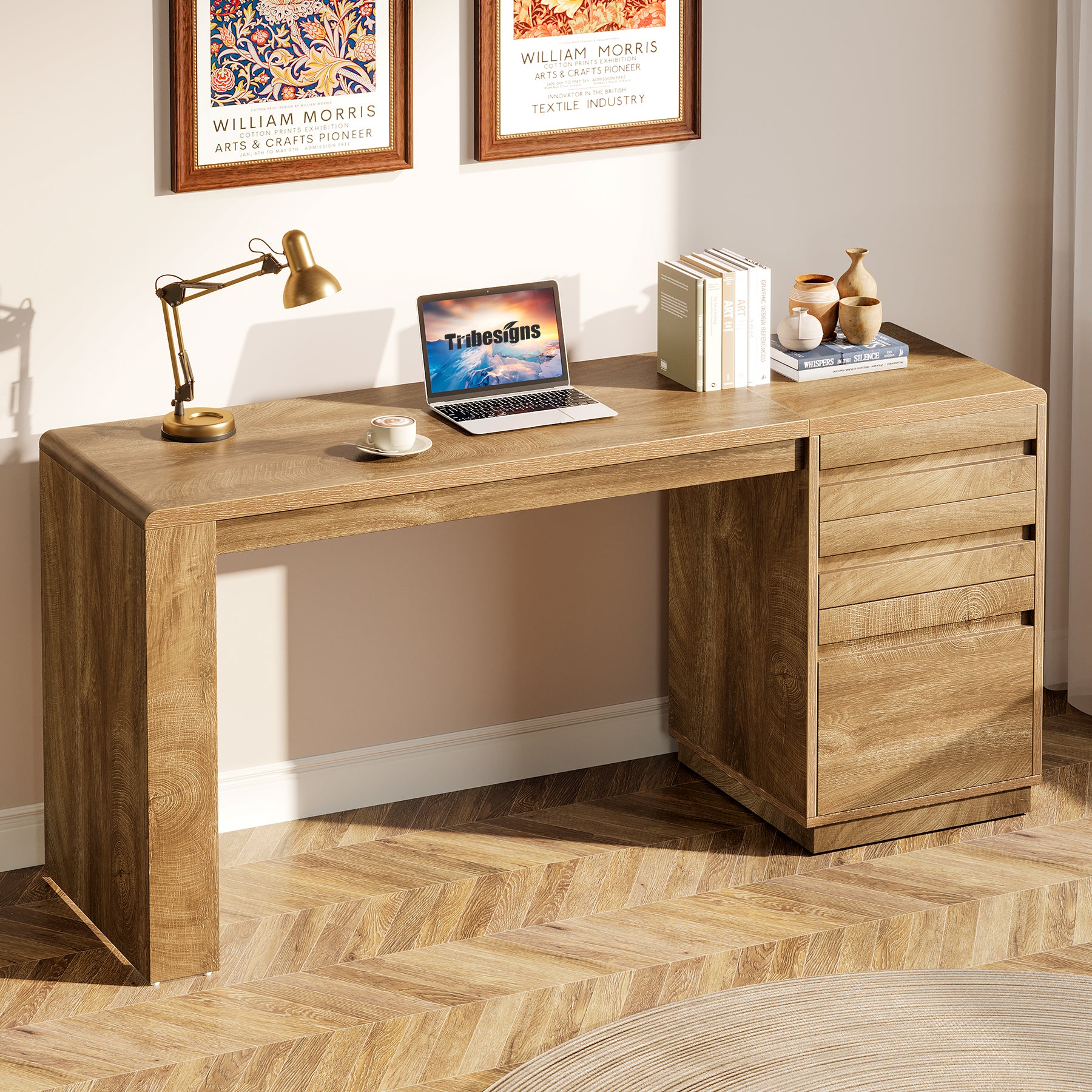 Tribesigns Scrivania per computer da 140 cm, scrivania direzionale in stile rustico a 3 cassetti