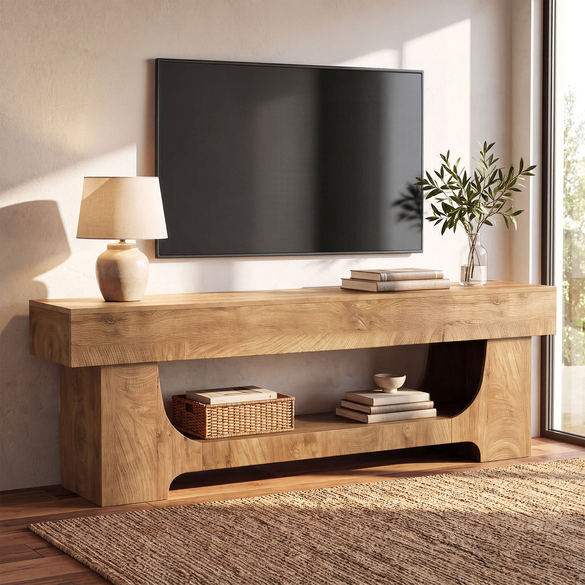 Tribesigns Mobile TV Basso Rustico in Legno con Ripiano Aperto, 160 cm, per TV fino a 75"