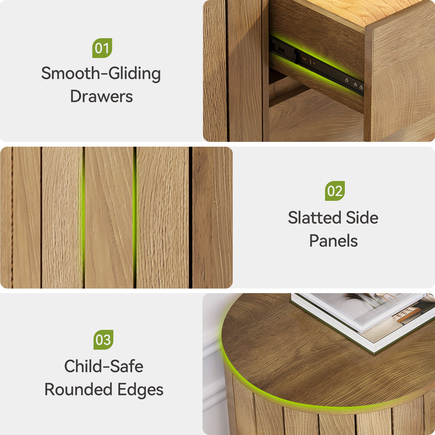 Tribesigns Credenza Moderna in Rovere con 3 Cassetti a Doghe, 90 cm, per Soggiorno