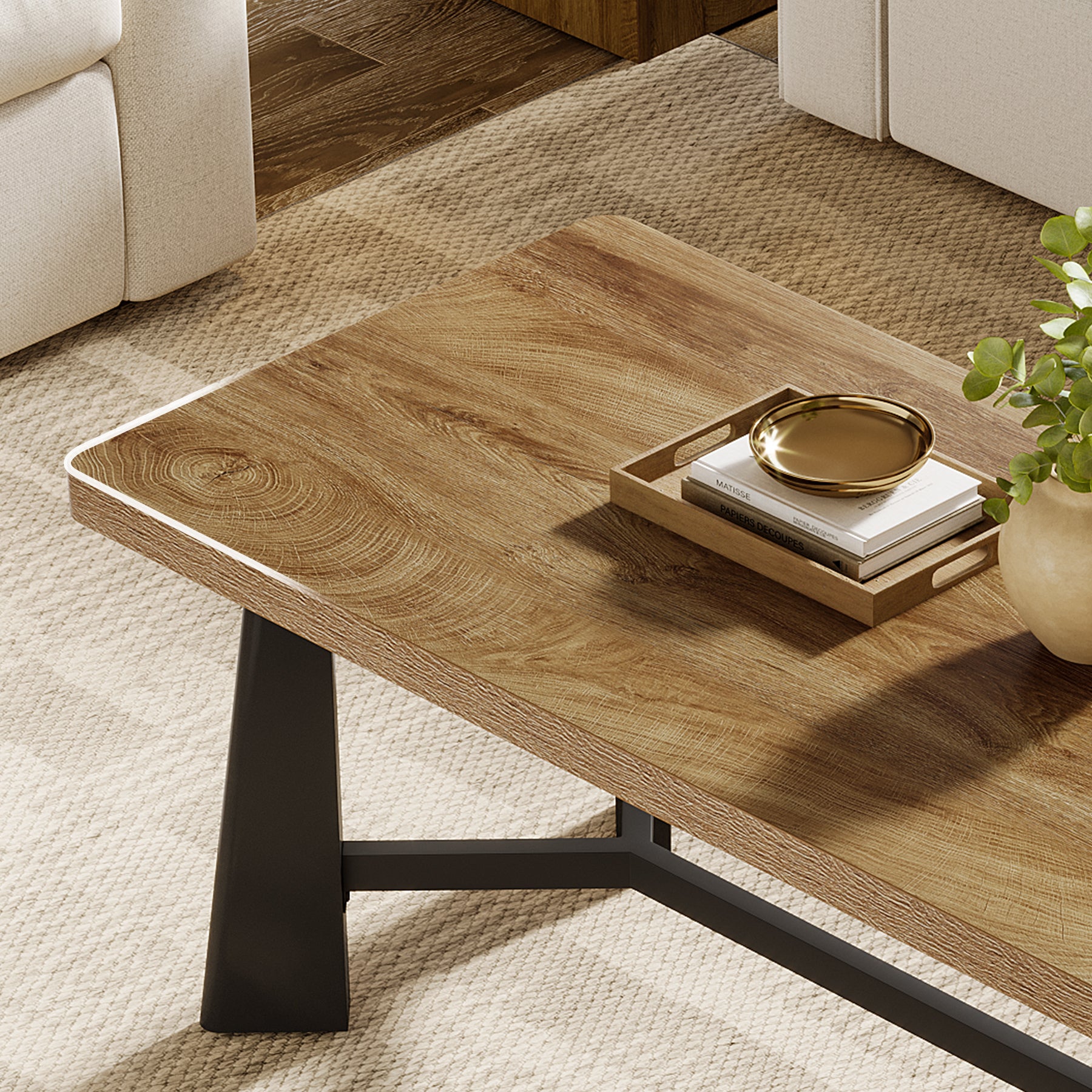Tavolino da Salotto Rettangolare con Struttura in Metallo, 120 x 60 cm, per Soggiorno