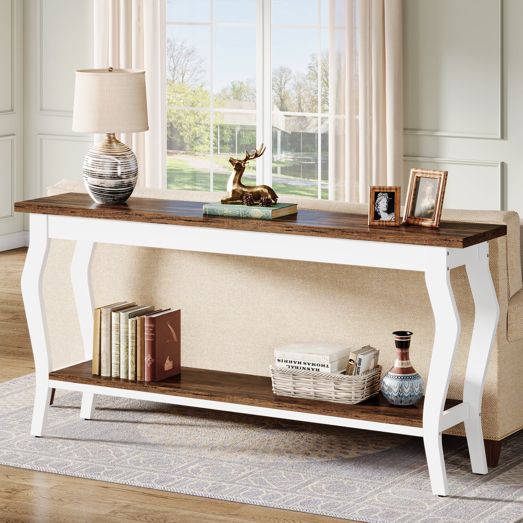 Tribesigns Consolle lunga 179 cm, tavolino vintage a 2 ripiani da posizionare dietro il divano